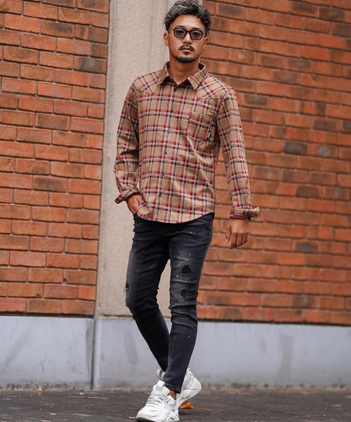 adamsJUGGLER（アダムスジャグラー）の「マチュアチェックロングシャツ（シャツ/ブラウス・メンズ・ブルー/ベージュ・M/L/XL/S）」の7枚目の写真