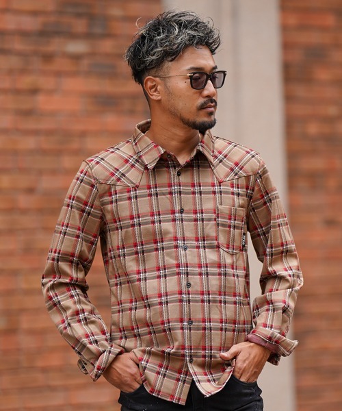adamsJUGGLER（アダムスジャグラー）の「マチュアチェックロングシャツ（シャツ/ブラウス・メンズ・ブルー/ベージュ・M/L/XL/S）」の15枚目の写真