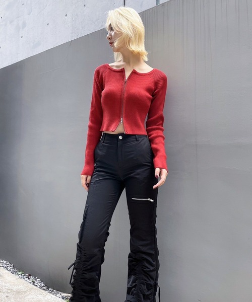 ENVYM(アンビー)の「サイドポケットギャザーフレアパンツ(デニムパンツ・レディース・カーキ/ブラック・FREE)」の18枚目の写真