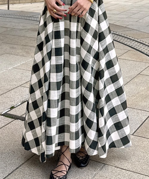 リネン風大人チェックワンピース（ワンピース）｜JENNE（ジェンヌ）の