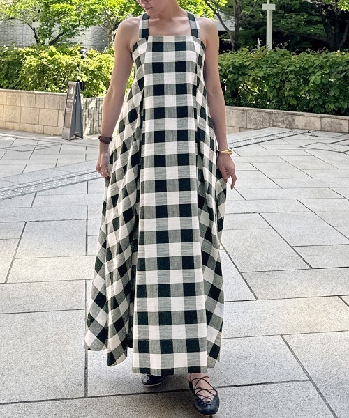 JENNE(ジェンヌ)の「リネン風大人チェックワンピース(ワンピース・レディース・ブラック・SMALL/MEDIUM/LARGE)」の12枚目の写真