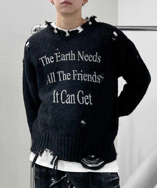 Figments(フィグメンツ)の「Y2Kデストロイニット(ニット/セーター・レディース・ブラック/ブラウン・FREE)」の4枚目の写真