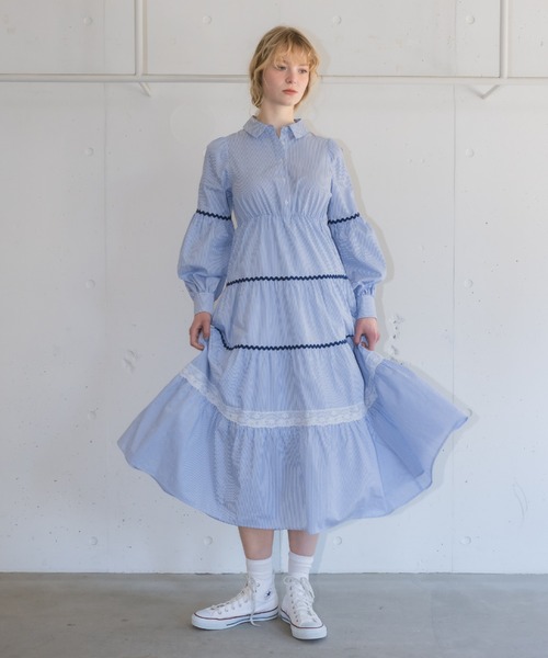idem（イデム）の「waving stripe onepiece / ティアードストライプ 