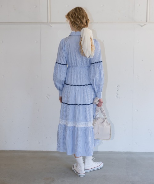 idem（イデム）の「waving stripe onepiece / ティアードストライプ