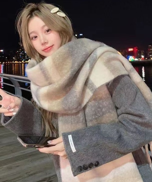 DIESEL チェック柄マフラー グレー　アルパカ混 DIESEL チェック柄マフラー グレー アルパカ混 ファッション通販