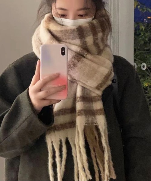 セール】チェック柄配色マフラー（マフラー）｜AsheKsha