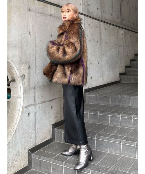 フェイクファーラインジャガードコート セール】フェイクファーラインジャガードコート（その他アウター