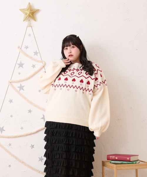 Louiosy(ルオシー)の「【大きいサイズ】ハートノルディックニットチュニック(ニット/セーター・レディース・ピンク/アイボリー・4L/X-LARGE)」の4枚目の写真