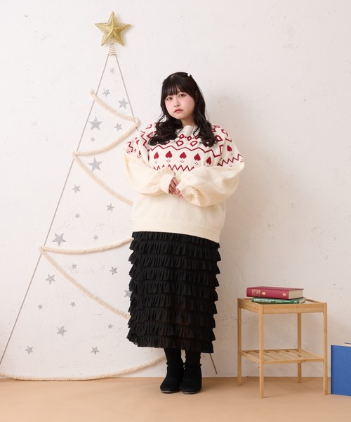 ニット セーター 「大きいサイズ」ハートノルディックニットチュニック レディース Louiosy（ルオシー）の「【大きいサイズ】ハートノルディック