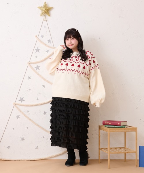 Louiosy(ルオシー)の「【大きいサイズ】ハートノルディックニットチュニック(ニット/セーター・レディース・ピンク/アイボリー・4L/X-LARGE)」の5枚目の写真