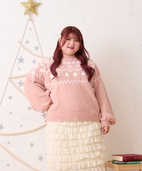 セール】【大きいサイズ】ハートノルディックニットチュニック（ニット