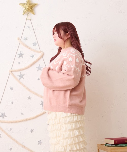 Louiosy(ルオシー)の「【大きいサイズ】ハートノルディックニットチュニック(ニット/セーター・レディース・ピンク/アイボリー・4L/X-LARGE)」の9枚目の写真