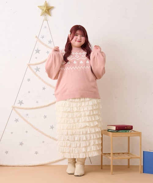 Louiosy(ルオシー)の「【大きいサイズ】ハートノルディックニットチュニック(ニット/セーター・レディース・ピンク/アイボリー・4L/X-LARGE)」の11枚目の写真