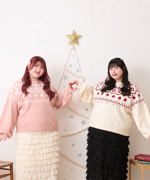 ニット セーター 「大きいサイズ」ハートノルディックニットチュニック レディース Louiosy（ルオシー）の「【大きいサイズ】ハートノルディック