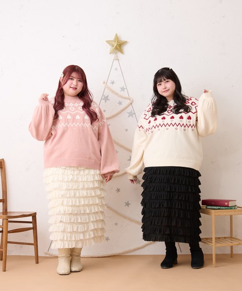 Louiosy(ルオシー)の「【大きいサイズ】ハートノルディックニットチュニック(ニット/セーター・レディース・ピンク/アイボリー・4L/X-LARGE)」の13枚目の写真