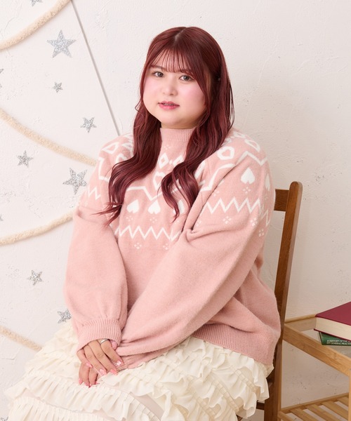 Louiosy(ルオシー)の「【大きいサイズ】ハートノルディックニットチュニック(ニット/セーター・レディース・ピンク/アイボリー・4L/X-LARGE)」の15枚目の写真