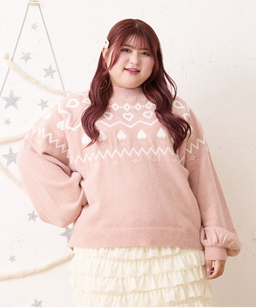Louiosy(ルオシー)の「【大きいサイズ】ハートノルディックニットチュニック(ニット/セーター・レディース・ピンク/アイボリー・4L/X-LARGE)」の17枚目の写真