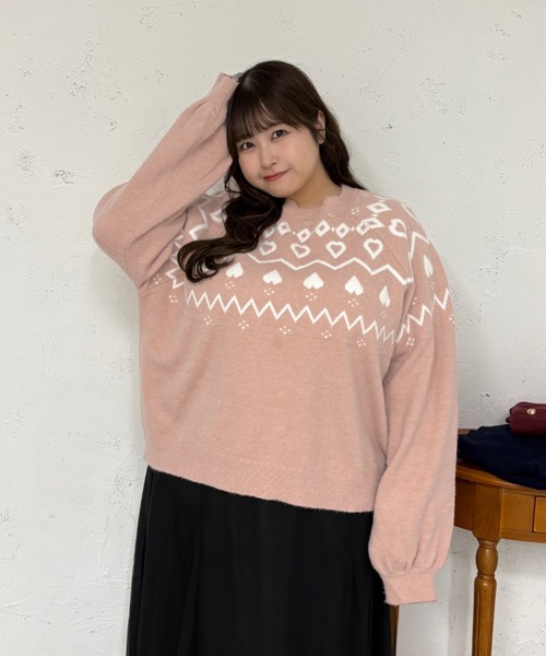 3＊るぅ様 リクエスト 5点 まとめ商品 レディースチュニック　ニット　セーター セール】【大きいサイズ】ハートノルディックニットチュニック（ニット