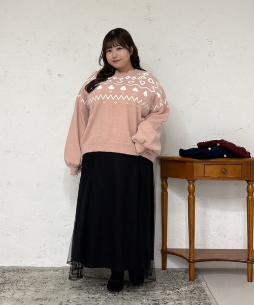 セール】【大きいサイズ】ハートノルディックニットチュニック（ニット