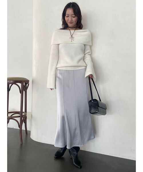 LAGUNAMOON（ラグナムーン）の「オフショルフレアスリーブニットプルオーバー（ニット/セーター・レディース・ミント/チャコールグレー/アイボリー・FREE）」の6枚目の写真