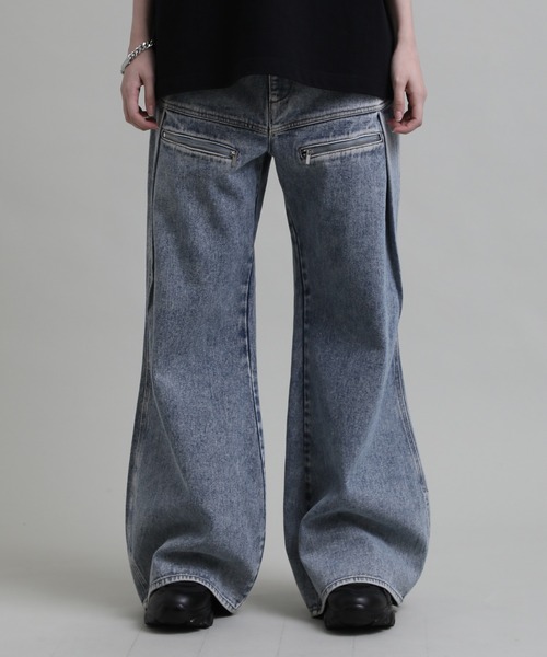 ELLUV（エルブ）の「【ELLUV/エルヴ】13ozヴィンテージデニム ジップギミック サイドタックフレアパンツ（デニムパンツ・メンズ・ライトインディゴブルー/ブラック/グレー・S/L/M）」の3枚目の写真