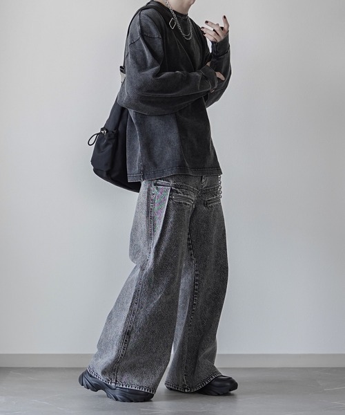 ELLUV（エルブ）の「【ELLUV/エルヴ】13ozヴィンテージデニム ジップギミック サイドタックフレアパンツ（デニムパンツ・メンズ・ライトインディゴブルー/ブラック/グレー・S/L/M）」の12枚目の写真