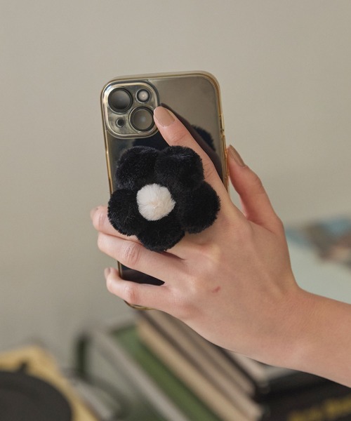 セール】ふわふわ フラワー スマホグリップ（スマホグッズ