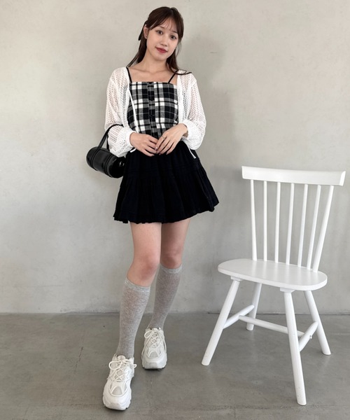 Loueme(ルエム)の「【2点SET】チェックビスチェ+メッシュ編みカーディガン(アンサンブル・レディース・ホワイト/ブラウン・FREE)」の15枚目の写真