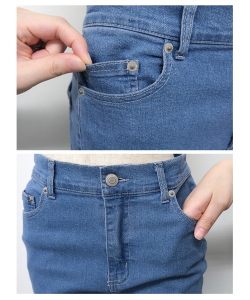aquagarage(アクアガレージ)の「ストレッチデニムフレアパンツ(デニムパンツ・レディース・ブルー/ライトブルー/ブラック・M/LL/3L/L)」の10枚目の写真