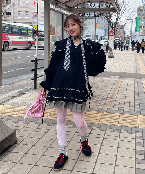HELLO.SANFRANCISCO 配色ステッチフリルチュニック ホワイト HELLO.SANFRANCISCO 配色ステッチフリルチュニック ホワイト