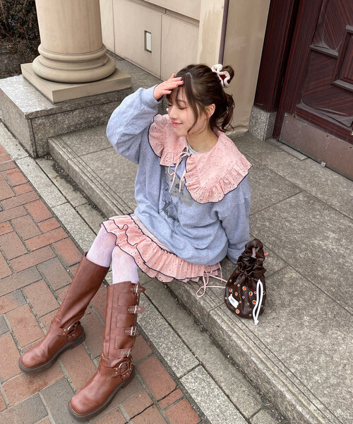 HELLO.SANFRANCISCO(ハローサンフランシスコ)の「【あや企画】【HELLO.SANFRANCISCO/ハローサンフランシスコ】配色ステッチフリルチュニック(チュニック・レディース・ピンク/ホワイト/ブラック・ONE SIZE)」の13枚目の写真