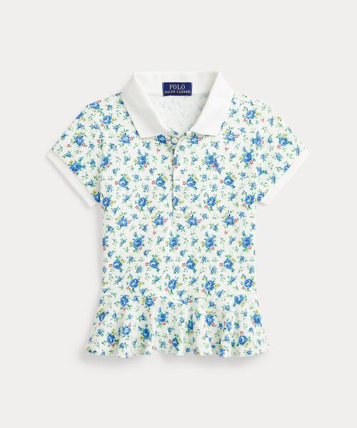 セール】フローラル ストレッチ メッシュ ペプラム ポロシャツ