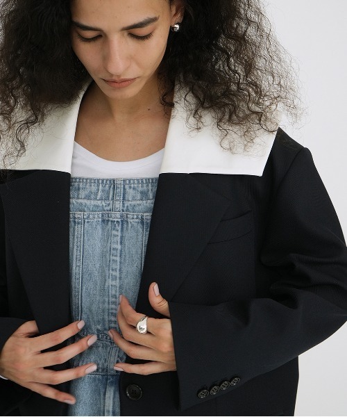 CLANE（クラネ）の「SAILOR COLLAR TAILORED JACKET（テーラードジャケット・レディース・ストライプ/ネイビー・1/2）」の21枚目の写真