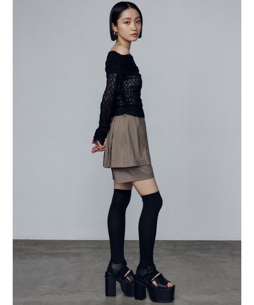 EAMANNO SCERVINO スエット　レース　オフショルダー　黒 セール】レースオフショルダートップ（Tシャツ/カットソー