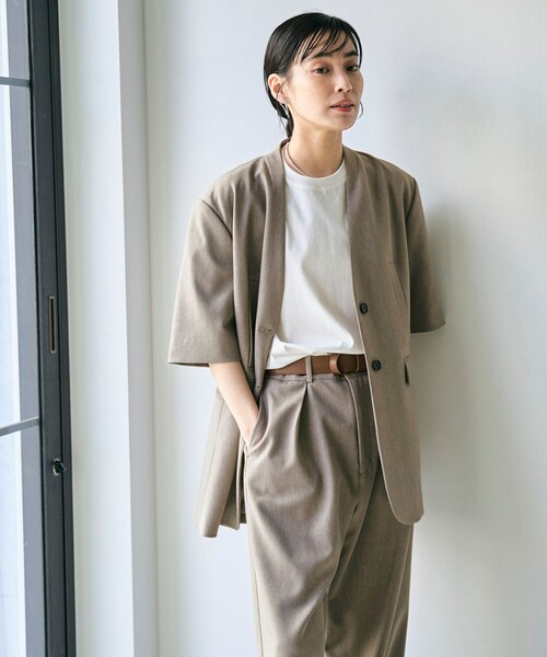 RONEL(ロネル)の「ノーカラー ハーフスリーブ ジャケット(ノーカラージャケット・レディース・ブラック/ライトブルー/ベージュ・S/M/L)」の6枚目の写真