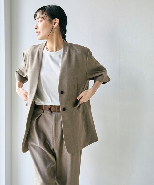 RONEL(ロネル)の「ノーカラー ハーフスリーブ ジャケット(ノーカラージャケット・レディース・ブラック/ライトブルー/ベージュ・S/M/L)」の8枚目の写真