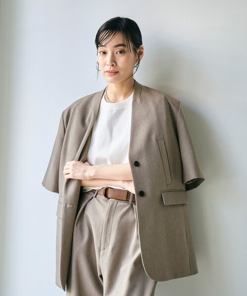 RONEL(ロネル)の「ノーカラー ハーフスリーブ ジャケット(ノーカラージャケット・レディース・ブラック/ライトブルー/ベージュ・S/M/L)」の11枚目の写真