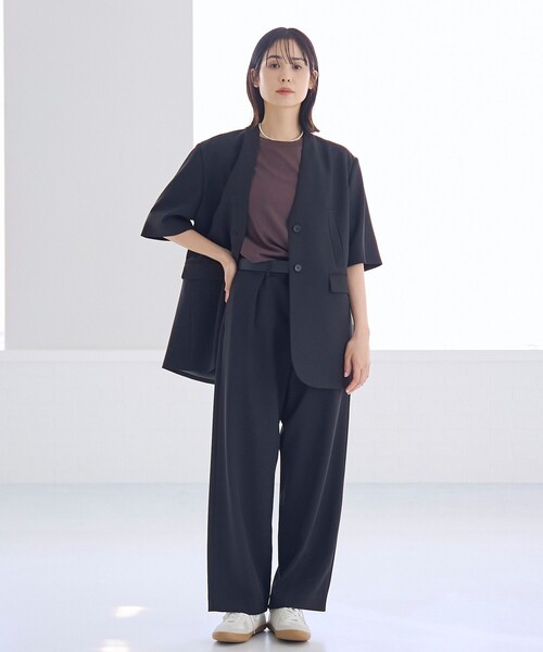 RONEL(ロネル)の「ノーカラー ハーフスリーブ ジャケット(ノーカラージャケット・レディース・ブラック/ライトブルー/ベージュ・S/M/L)」の12枚目の写真