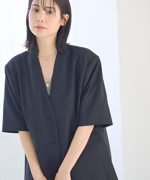 RONEL(ロネル)の「ノーカラー ハーフスリーブ ジャケット(ノーカラージャケット・レディース・ブラック/ライトブルー/ベージュ・S/M/L)」の17枚目の写真