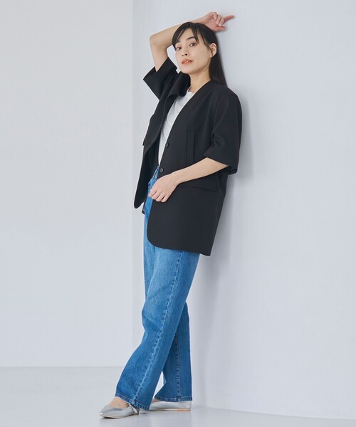 RONEL(ロネル)の「ノーカラー ハーフスリーブ ジャケット(ノーカラージャケット・レディース・ブラック/ライトブルー/ベージュ・S/M/L)」の18枚目の写真