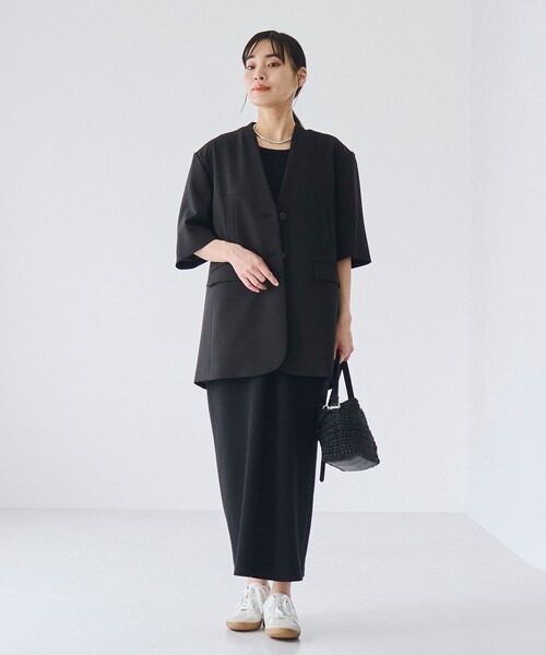RONEL(ロネル)の「ノーカラー ハーフスリーブ ジャケット(ノーカラージャケット・レディース・ブラック/ライトブルー/ベージュ・S/M/L)」の19枚目の写真