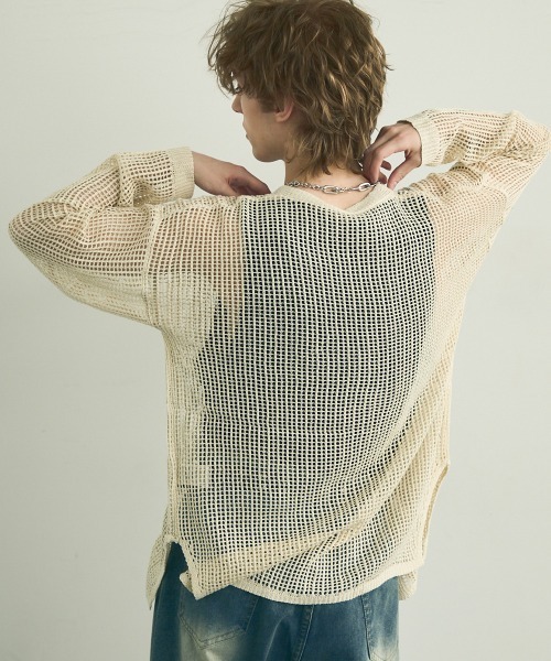 Shoowtime(ショウタイム)の「Big silhouette knit loose sheer cardigan / ビッグシルエットニットルーズシアーカーディガン(カーディガン/ボレロ・メンズ・ブラック/オフホワイト・MEDIUM/LARGE/X-LARGE)」の8枚目の写真