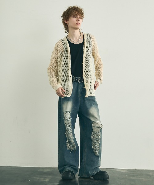 Shoowtime(ショウタイム)の「Big silhouette knit loose sheer cardigan / ビッグシルエットニットルーズシアーカーディガン(カーディガン/ボレロ・メンズ・ブラック/オフホワイト・MEDIUM/LARGE/X-LARGE)」の10枚目の写真