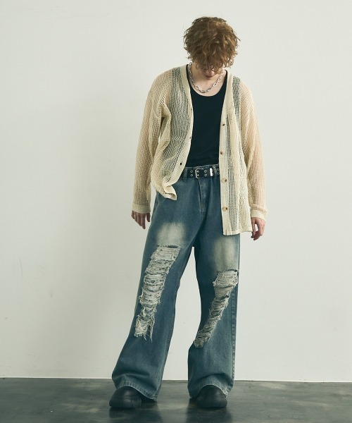 Shoowtime(ショウタイム)の「Big silhouette knit loose sheer cardigan / ビッグシルエットニットルーズシアーカーディガン(カーディガン/ボレロ・メンズ・ブラック/オフホワイト・MEDIUM/LARGE/X-LARGE)」の12枚目の写真