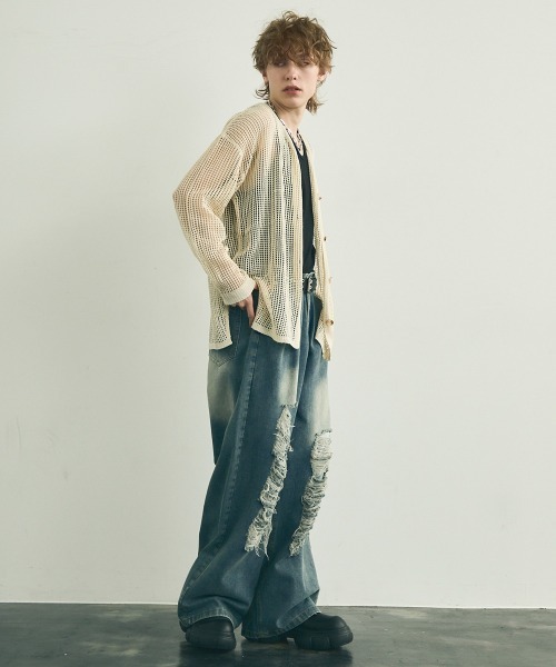 Shoowtime(ショウタイム)の「Big silhouette knit loose sheer cardigan / ビッグシルエットニットルーズシアーカーディガン(カーディガン/ボレロ・メンズ・ブラック/オフホワイト・MEDIUM/LARGE/X-LARGE)」の13枚目の写真