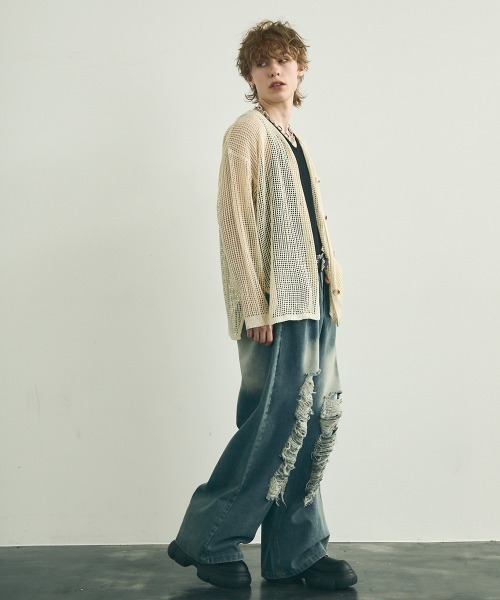 Shoowtime(ショウタイム)の「Big silhouette knit loose sheer cardigan / ビッグシルエットニットルーズシアーカーディガン(カーディガン/ボレロ・メンズ・ブラック/オフホワイト・MEDIUM/LARGE/X-LARGE)」の14枚目の写真