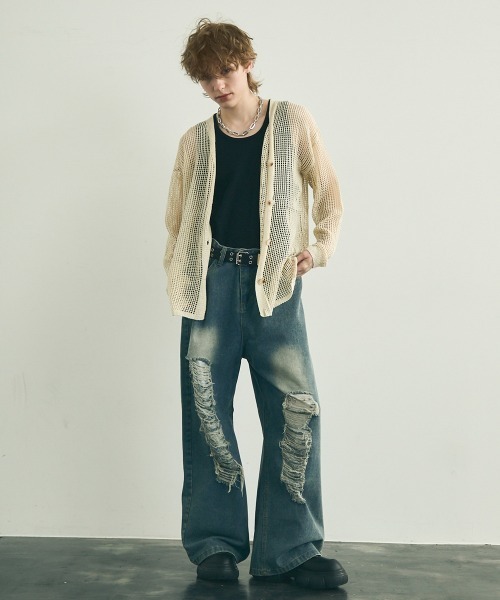 Shoowtime(ショウタイム)の「Big silhouette knit loose sheer cardigan / ビッグシルエットニットルーズシアーカーディガン(カーディガン/ボレロ・メンズ・ブラック/オフホワイト・MEDIUM/LARGE/X-LARGE)」の15枚目の写真
