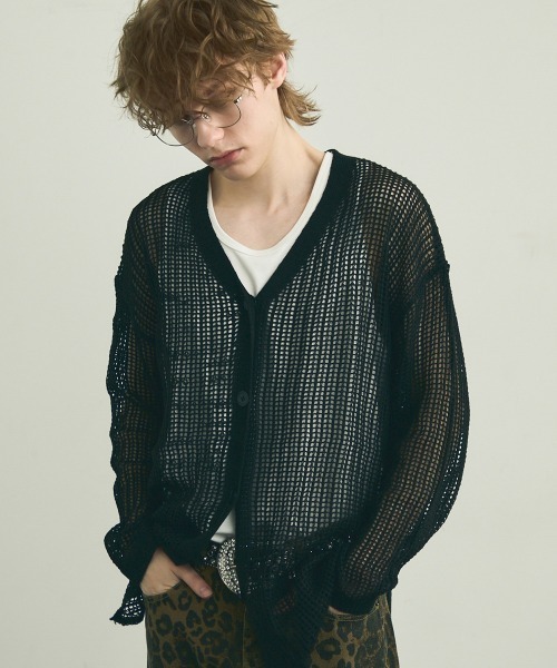 Shoowtime(ショウタイム)の「Big silhouette knit loose sheer cardigan / ビッグシルエットニットルーズシアーカーディガン(カーディガン/ボレロ・メンズ・ブラック/オフホワイト・MEDIUM/LARGE/X-LARGE)」の17枚目の写真