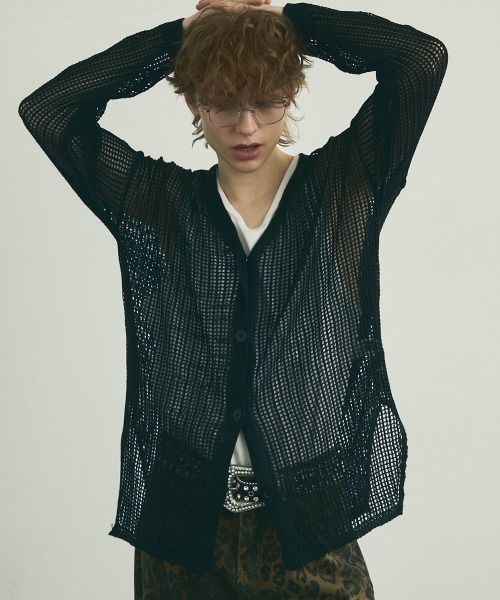 Shoowtime(ショウタイム)の「Big silhouette knit loose sheer cardigan / ビッグシルエットニットルーズシアーカーディガン(カーディガン/ボレロ・メンズ・ブラック/オフホワイト・MEDIUM/LARGE/X-LARGE)」の22枚目の写真