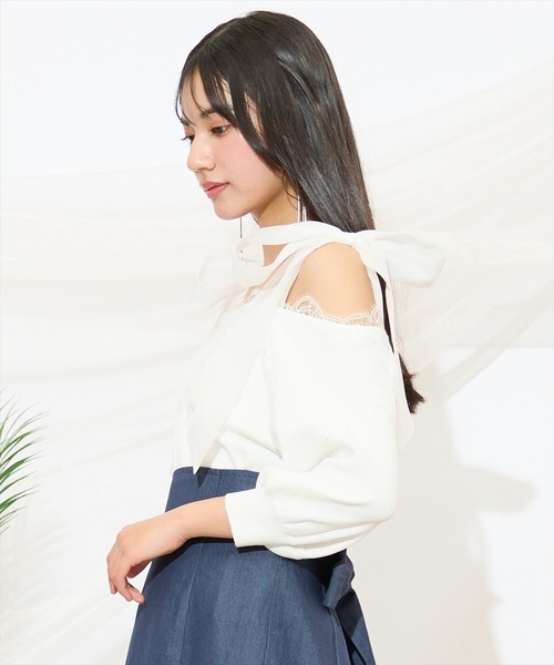 WILLSELECTION(ウィルセレクション)の「レーストリミング肩リボンニット(ニット/セーター・レディース・オレンジ/オフホワイト/ブルー系その他/ブラック・FREE)」の17枚目の写真